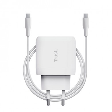 Trust Maxo 65W Universal USB-C Charger,  Charging technology USB-C, USB PD 3.0 + PPS, output (5, 9, 12, 15, 20V; max 3A), with included 2m USB-C cable, White