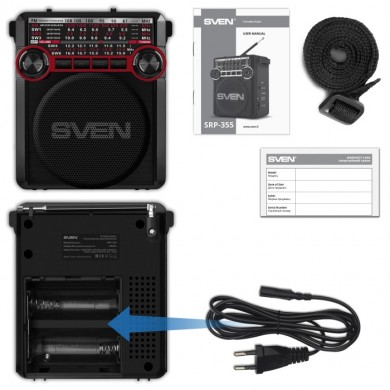 Boxa portabila SVEN SRP-355, Black / 3W / Bluetooth / FM/AM/SW Radio / USB / microSD