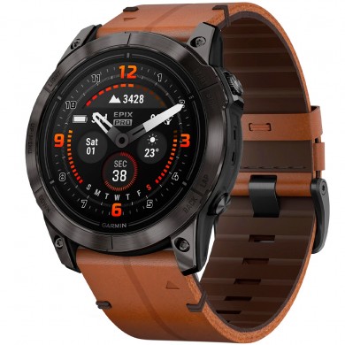 Smart Watche Garmin Epix Pro (Gen 2), 51mm, Sapphire, Carbon Grey DLC Titanium with Chestnut Leather Band