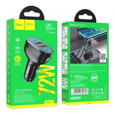 Incarcator auto USB HOCO &rdquo;NZ11 Guide&rdquo; / 2xUSB + 2xUSB-C / 72W / up to PD36W / QC3.0 / Black