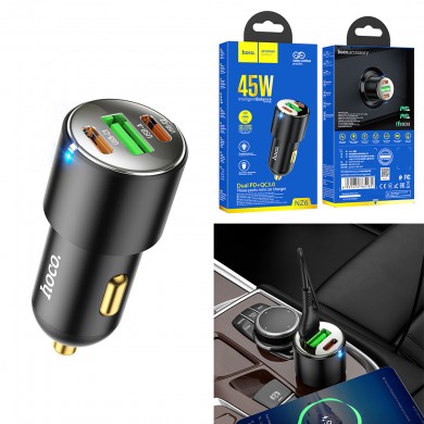 Incarcator auto USB HOCO &rdquo;NZ6&rdquo;/ USB + 2xUSB-C, Total output: 45W / up to PD45W / QC3.0 / Black