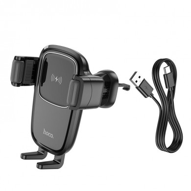 Suport auto  HOCO HW1 Pro, Wireless Fast Charging Car Holder, Wireless output: 5W / 7.5W / 10W / 15W, Air Outlet, Black