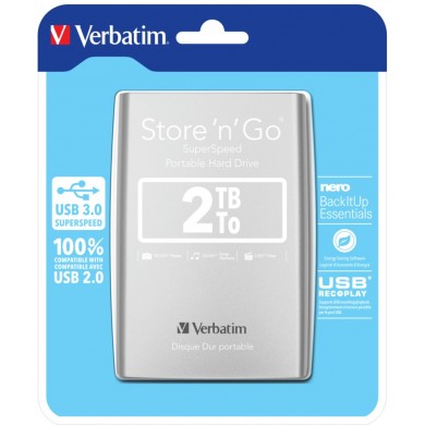 2.5&rdquo; HDD Extern Verbatim Store 'n' Go G1 / USB3.0 / 2.0TB / Silver
