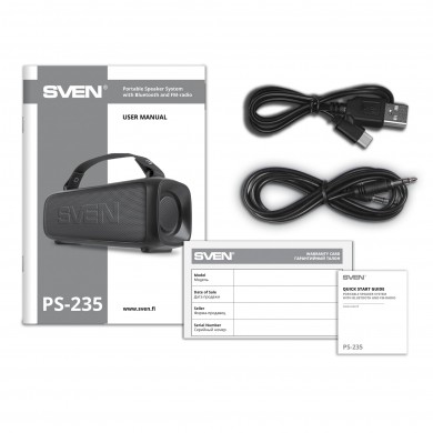 Boxa portabila SVEN PS-235, Black / 12W / Bluetooth / FM / USB / 1500mA*h