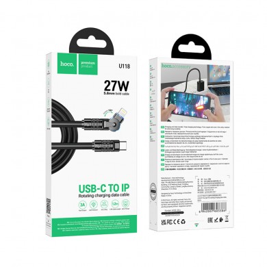 Cablu USB-C la Lighning HOCO &ldquo;U118 Triumph&rdquo; / 1.2m / Zinc alloy / 27W / Black