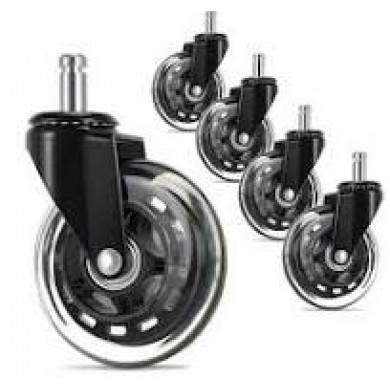 OFFICE CHAIR WHEEL Polyurethane, d.65mm, universal, 5pcs/set, bulk package, Black