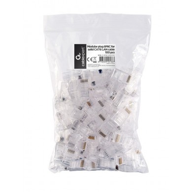 RJ45 Modular Plug LC-8P8C-002/100, Modular plug 8P8C for solid CAT6 LAN cable, 30u&rdquo; gold plated, 100 pcs/bag