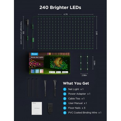 Plasa cu lumini de exterior GOVEE RGBIC Net Lights 1.2*1.2m