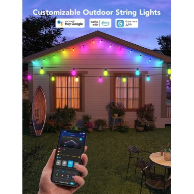 Banda LED de exterior GOVEE RGBIC Smart Outdoor String Lights 15m, 15 Light Bulbs
