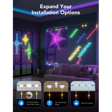 Lumini de cortina de exterior GOVEE RGBIC Curtain Lights 1.5*2m