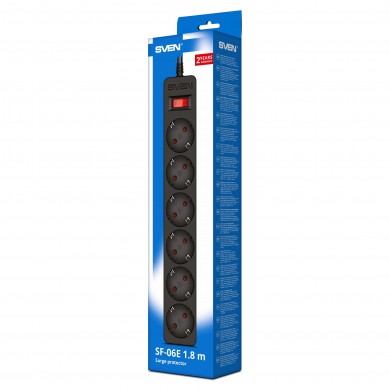 Surge Protector SVEN SF-06E/ 6 Sockets/ 2300W/ 5.0m/ Black
