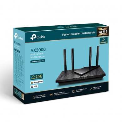 Wi-Fi Router TP-LINK Archer AX55 Pro / AX3000 Dual Band / Wi-Fi6 / Gigabit / 1x1 Gbps WAN/LAN port + 3xGigabit LAN ports + 1xUSB3.0/ 4 external antennas