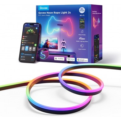 Lumina neon de tip franghie GOVEE Neon Rope Strip Ligth 2s / 4m / Multicolor / Wi-Fi + BT / Black