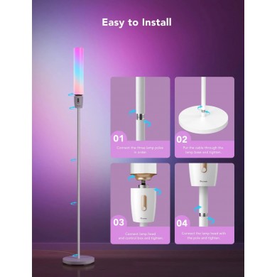 lampa de podea GOVEE RGBICW Cylinder Floor Lamp, Wi-Fi + BT, Multicolor + Extra White LEDs