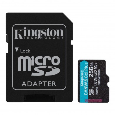Card de memorie microSD 256GB Kingston Canvas Go Plus Gen 4, A2, up to 200MB/s, + SD adapter