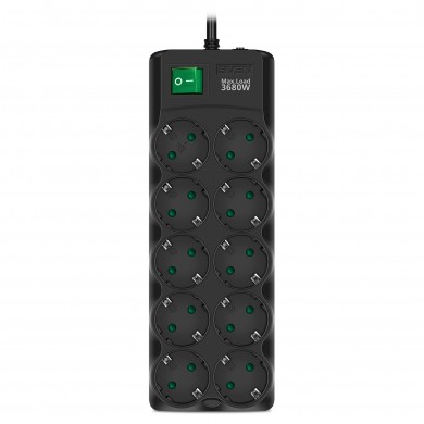 Surge Protector SVEN SF-10E-16/ 10 Sockets/ 3680W/ 3.0m/ Black