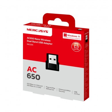 USB 2.0 / Wi-Fi 5 Adapter / MERCUSYS MA20N /  Dual Band AC650