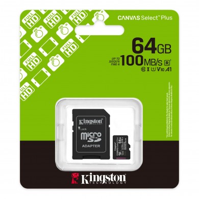 Card de memorie microSD  64GB Kingston Canvas Select Plus, 150MB/s + SD adapter